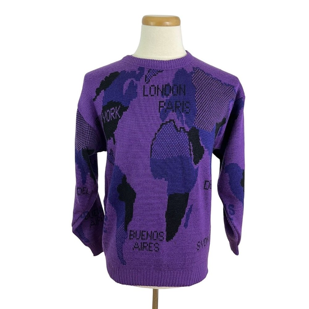Vintage Robert's Sweater World Map Sz Small Medium ? Acrylic Novelty AOP